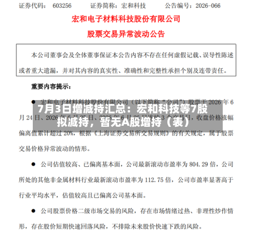 7月3日增减持汇总：宏和科技等7股拟减持	，暂无A股增持（表）-第2张图片