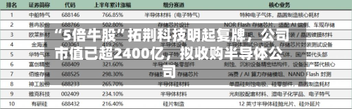 “5倍牛股	”拓荆科技明起复牌，公司市值已超2400亿	，拟收购半导体公司-第1张图片