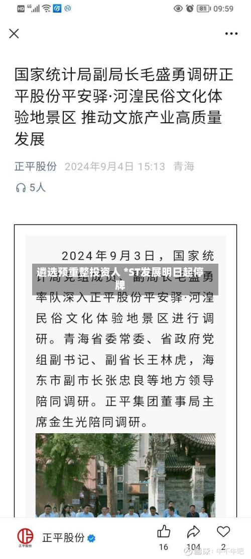 遴选预重整投资人 *ST发展明日起停牌-第2张图片