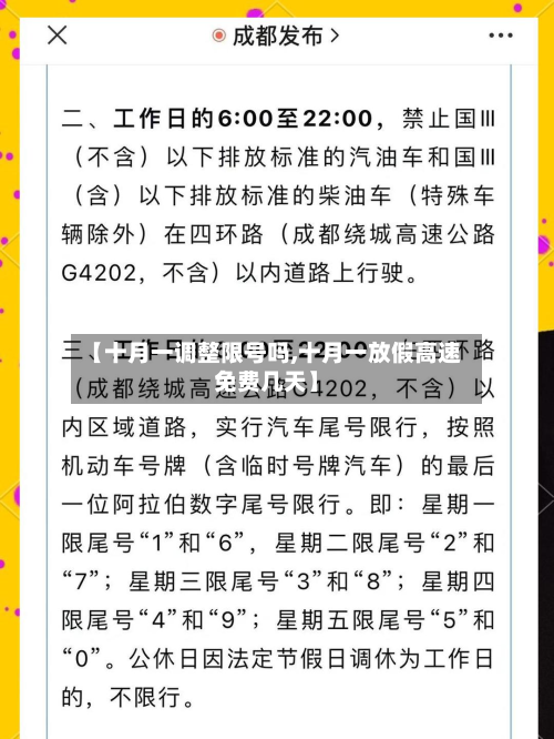 【十月一调整限号吗,十月一放假高速免费几天】