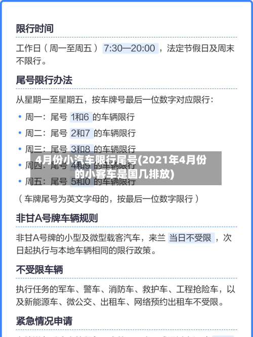 4月份小汽车限行尾号(2021年4月份的小客车是国几排放)