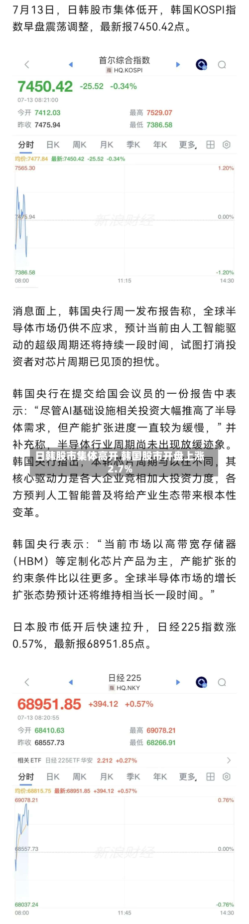 日韩股市集体高开 韩国股市开盘上涨2.7%